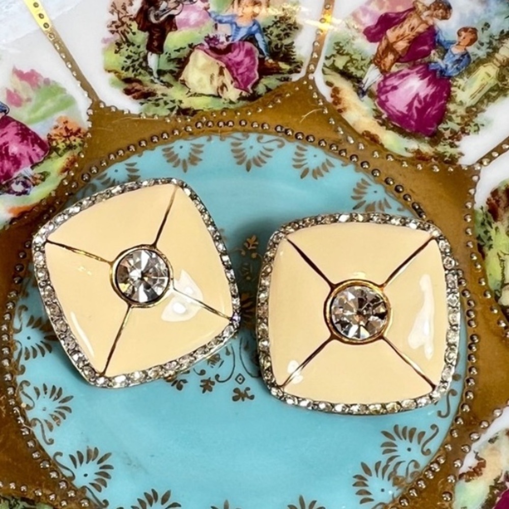 Valentino Garavani Vintage Crystal & Enamel Clip-On Earrings​